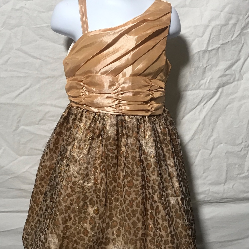 trendy girl animal print/gold shimmer party dress